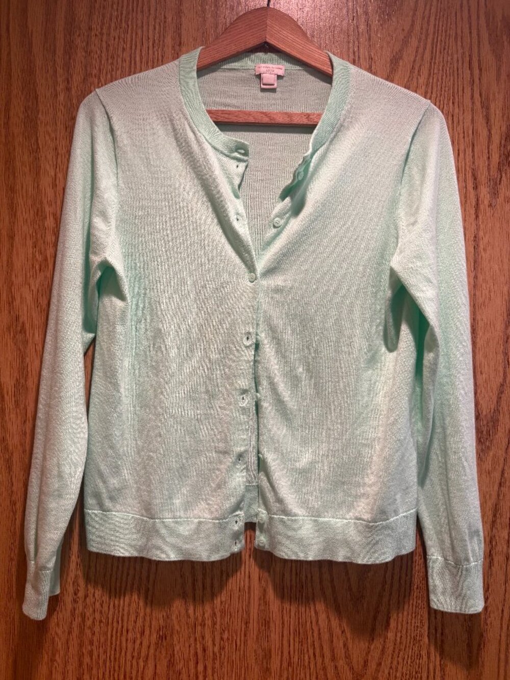 J.Crew Caryn Cardigan Sweater Large Mint Green 100% Cotton Crew Neck